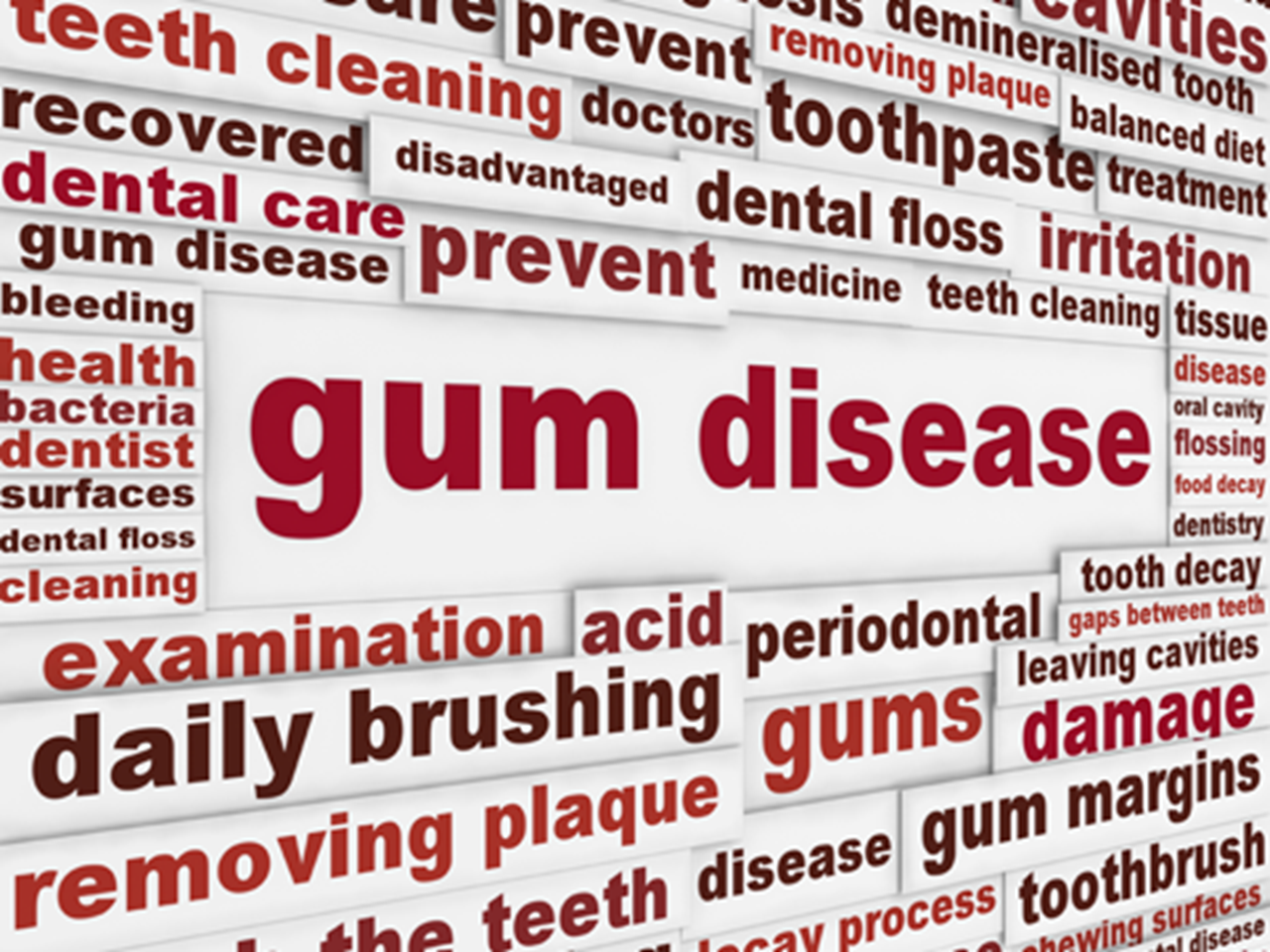 Lots of typed out letters spelling gum disease