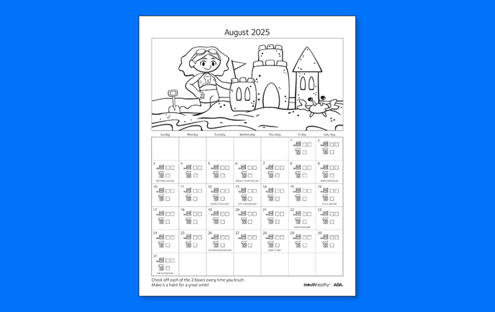 ADA Brush Floss Calendar 2025 August