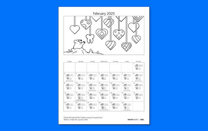 ADA Brush Floss Calendar 2025 February