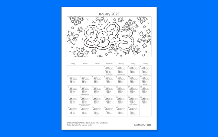 ADA Brush Floss Calendar 2025 January