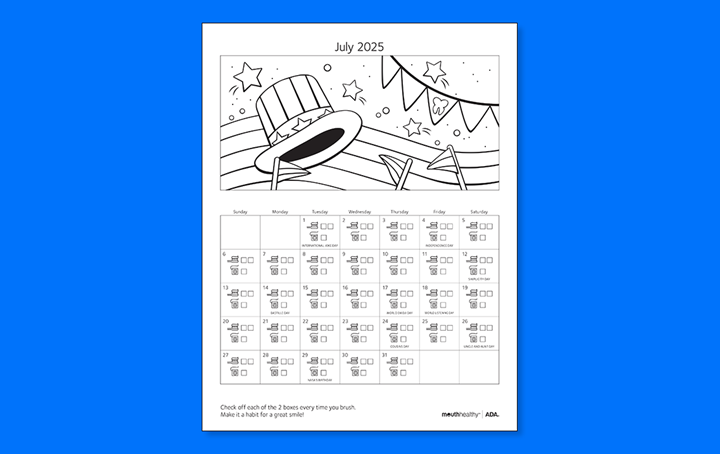 ADA Brush Floss Calendar 2025 July