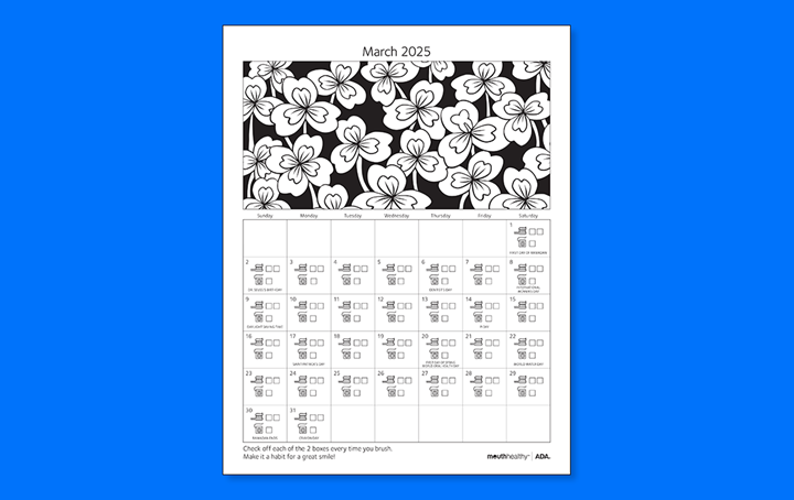 ADA Brush Floss Calendar 2025 March