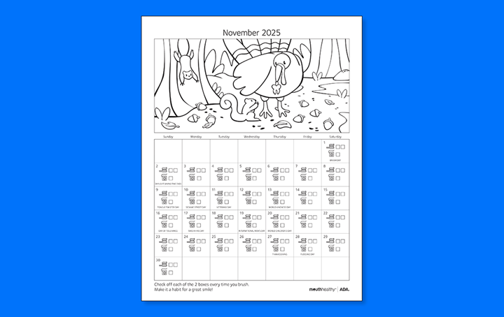 ADA Brush Floss Calendar 2025 November
