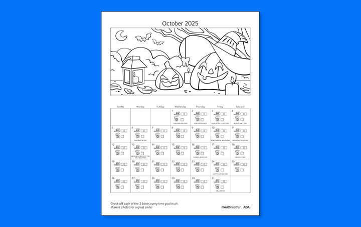 ADA Brush Floss Calendar 2025 October