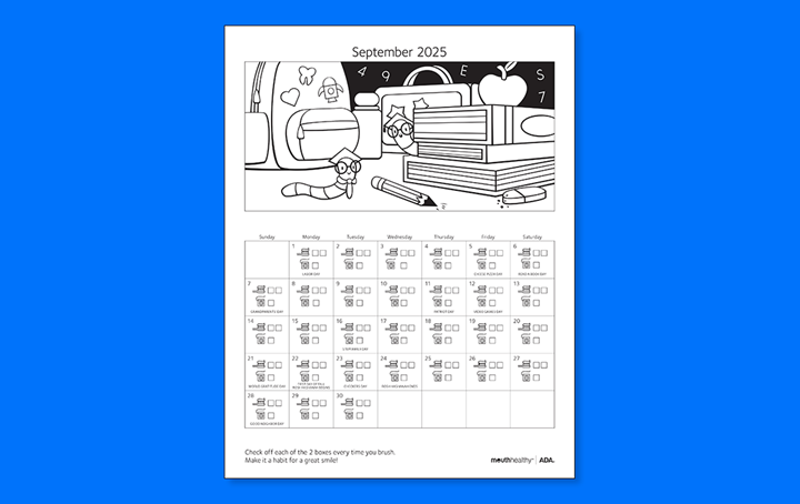 ADA Brush Floss Calendar 2025 September
