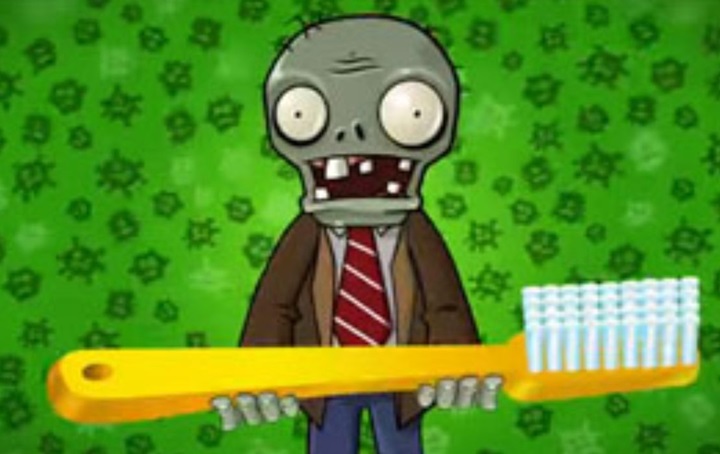 Zombie holding a toothbrush
