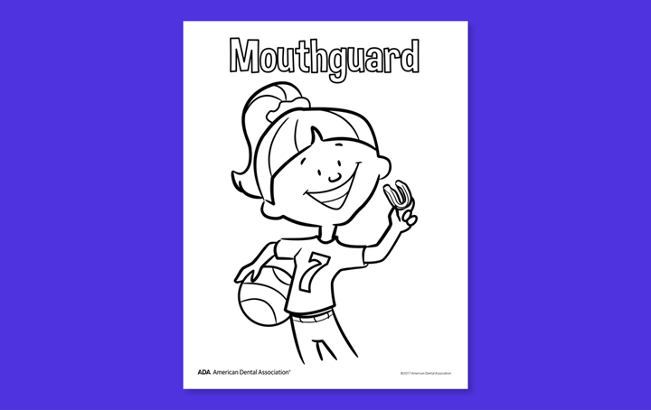 Girl holding a mouthguard coloring sheet