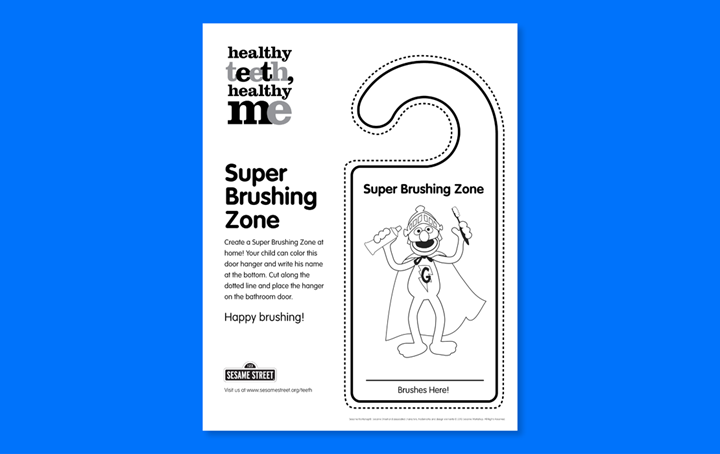 Doorknob hanger: Super Brushing Zone