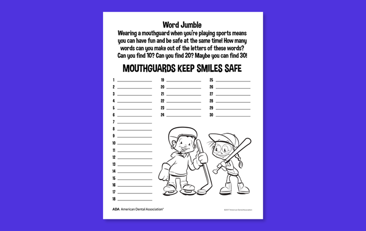 Sports Safety - Mouthguard Word Jumble