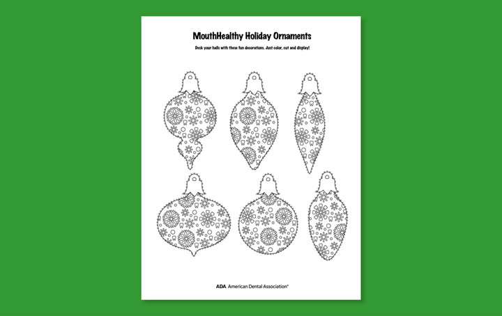Decorate a tooth-themed ornament activity sheet
