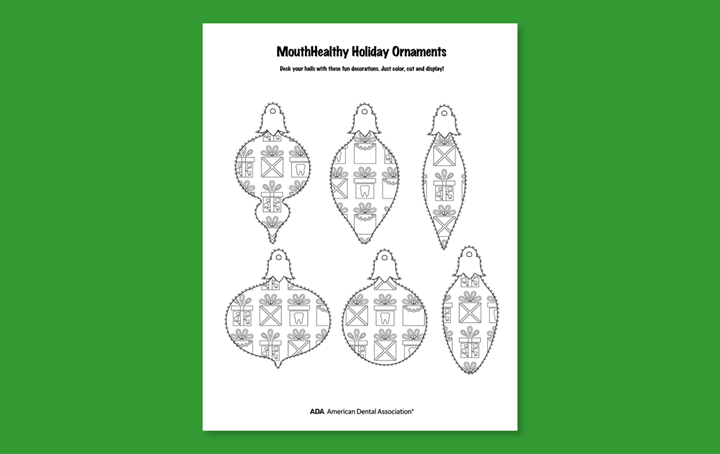 Decorate a tooth-themed ornament activity sheet