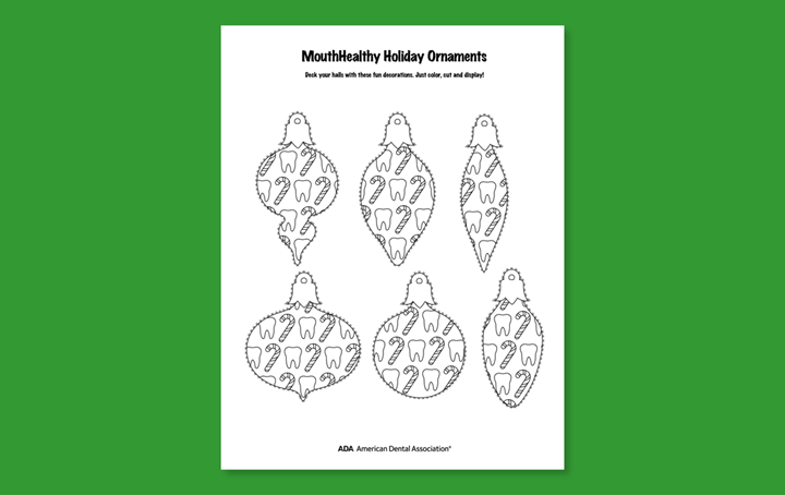 Decorate a tooth-themed ornament activity sheet