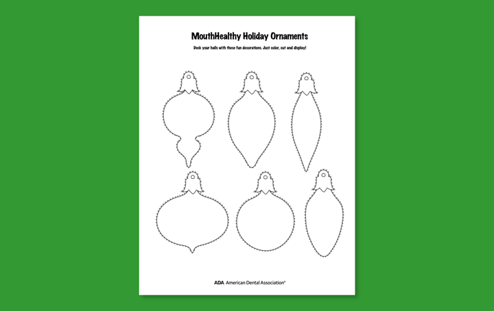 Decorate a tooth-themed ornament activity sheet