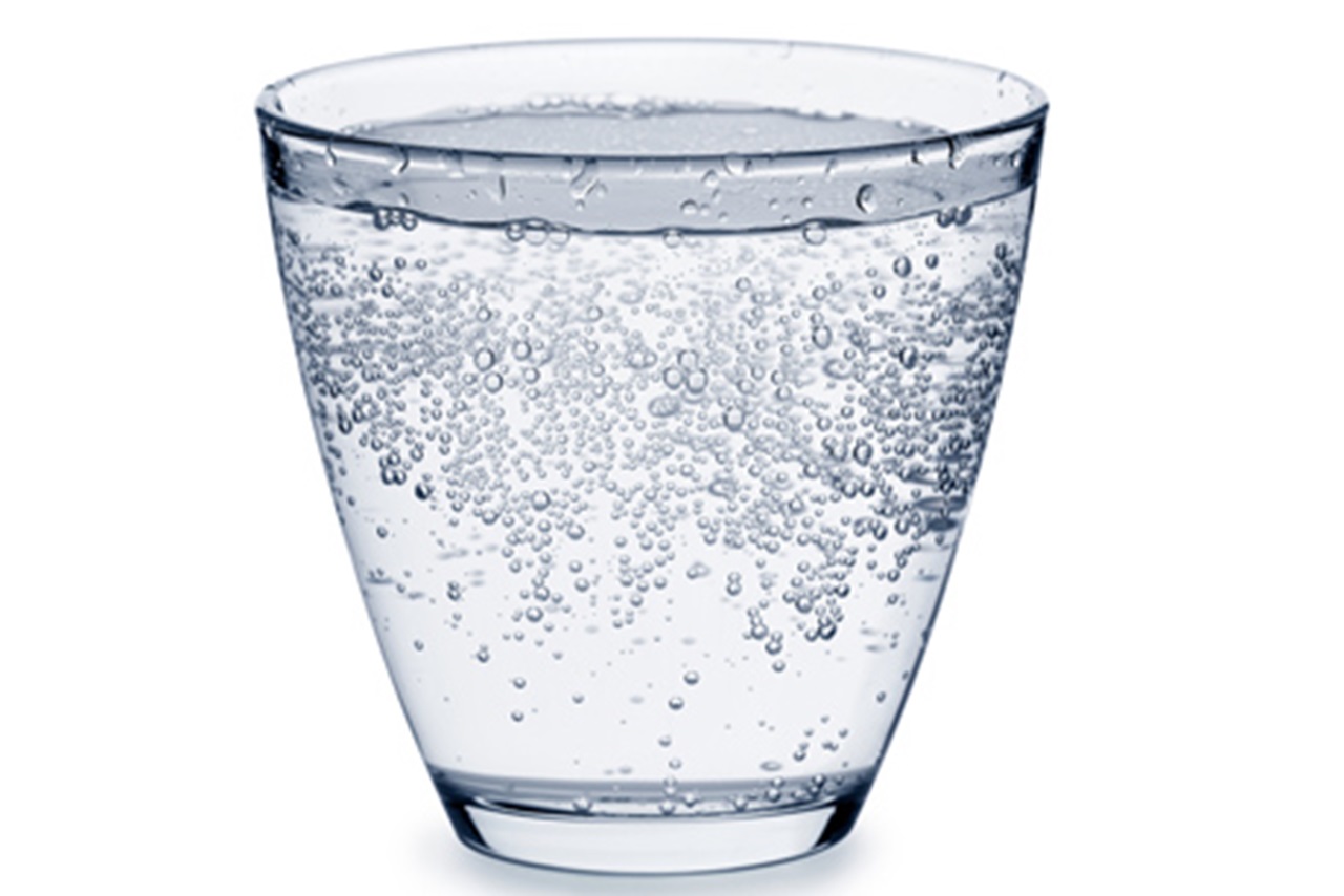 Glass of sparkling water.