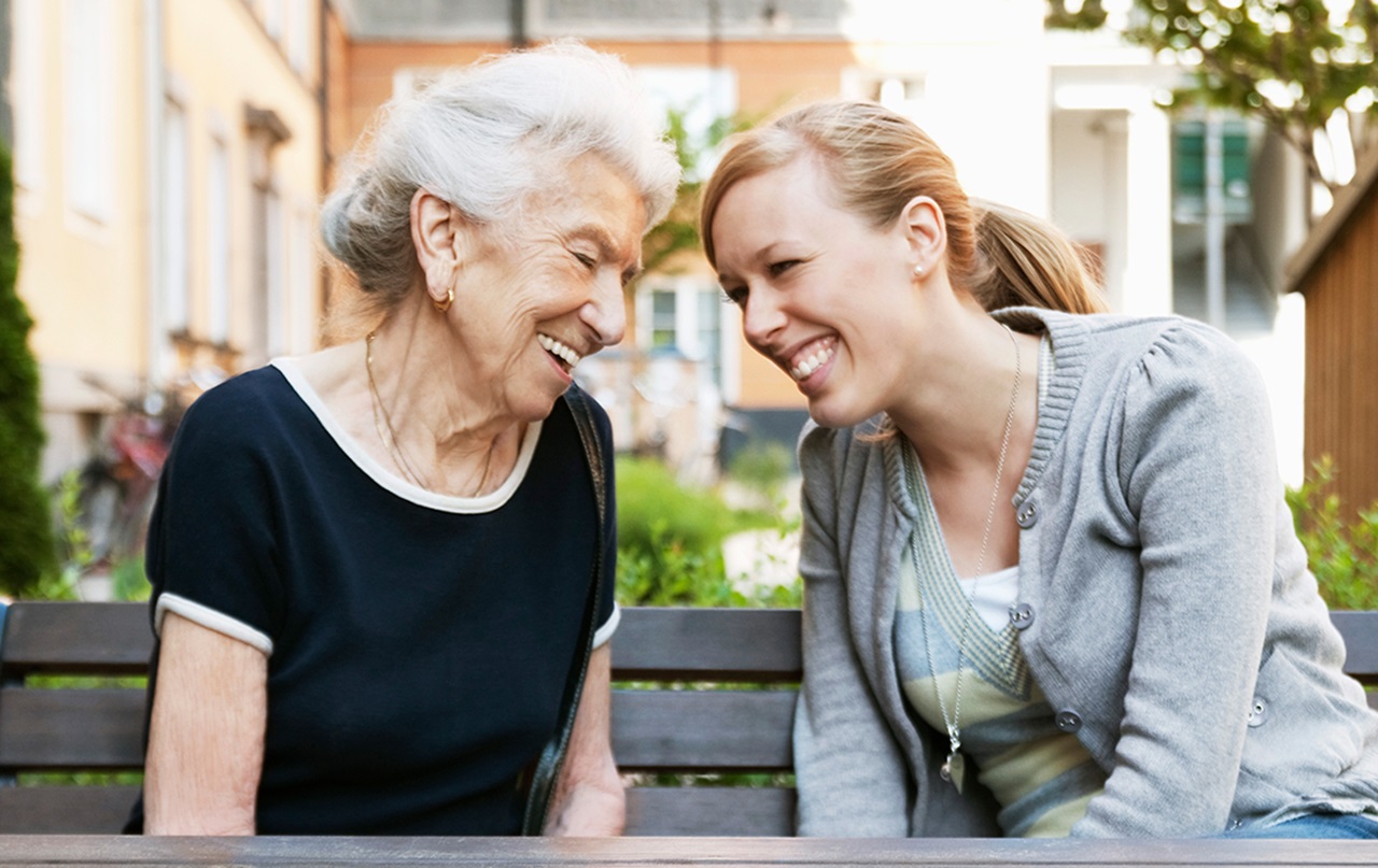Mouthhealthy Elderly woman and female caregiver