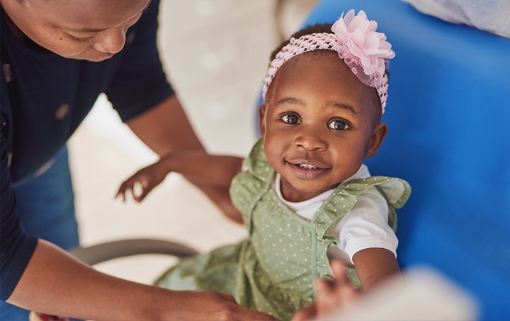 A young baby's first dental appointment.