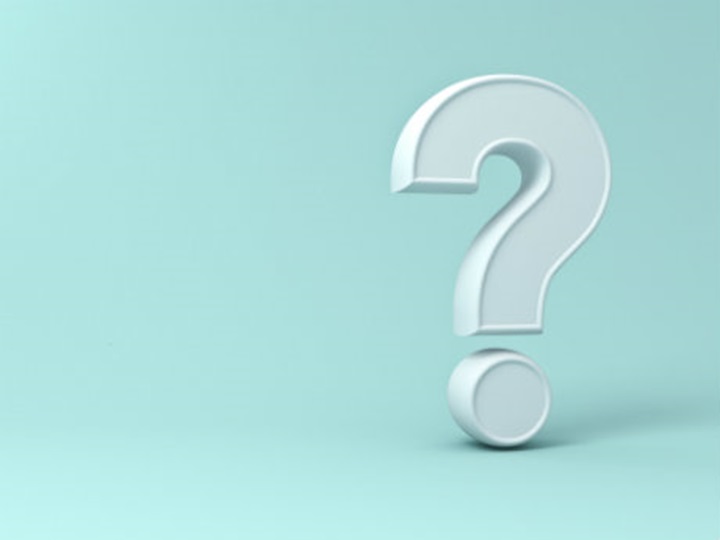 A white question mark on a light blue background.