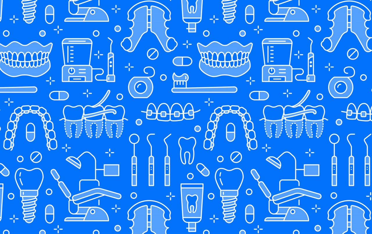 A graphic pattern made with dental icons.