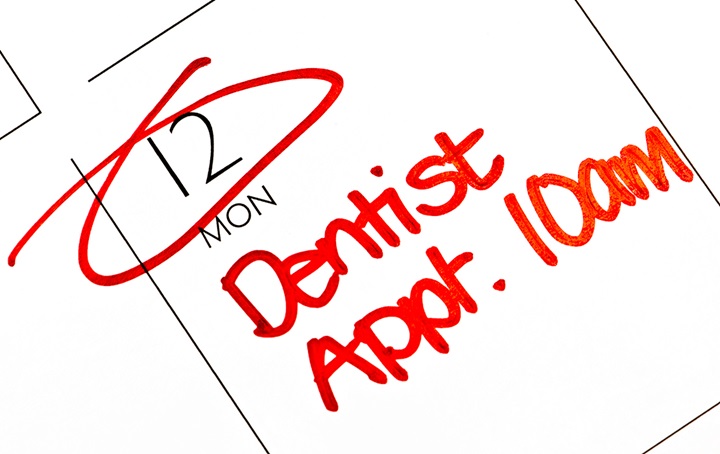 Close up of calendar for Monday 12th Dentist Appt 10am