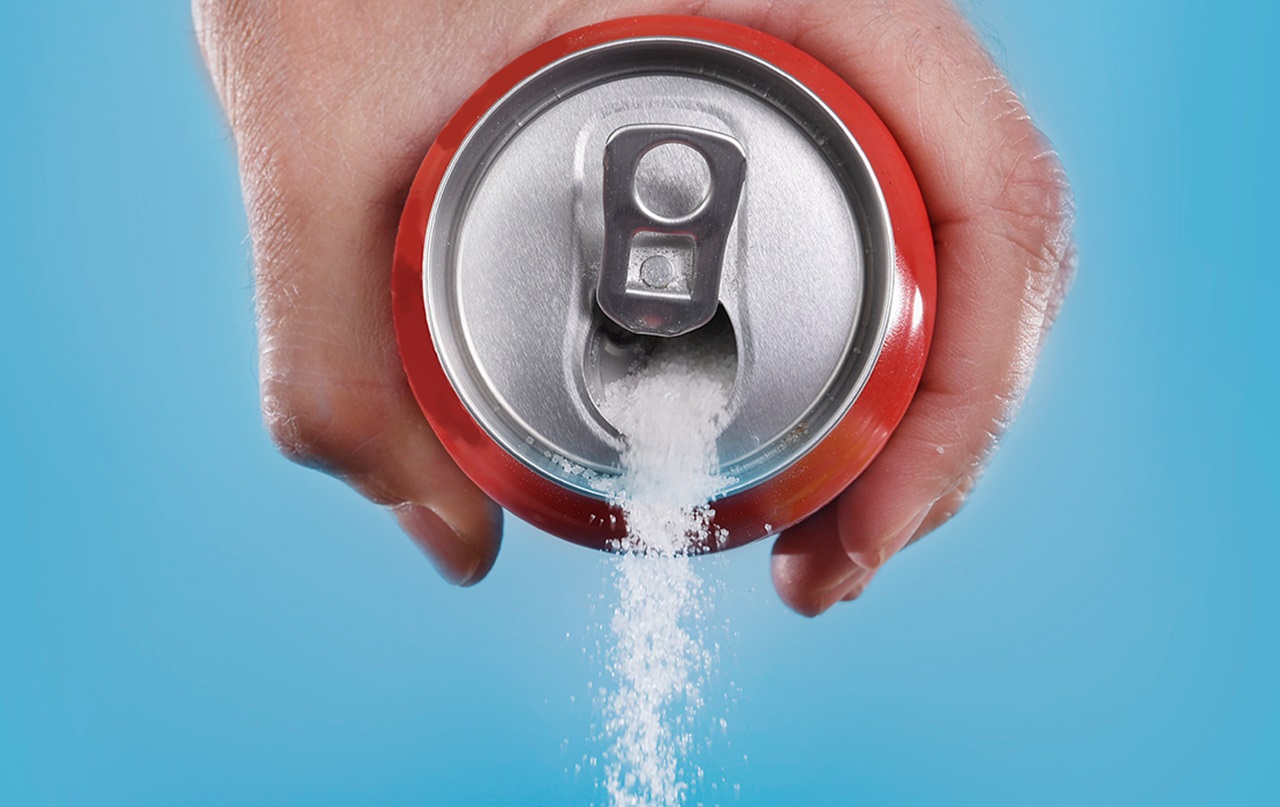 Mouth Healthy soda can pouring sugar