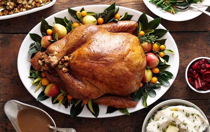 A photograph of a Thanksgiving meal.
